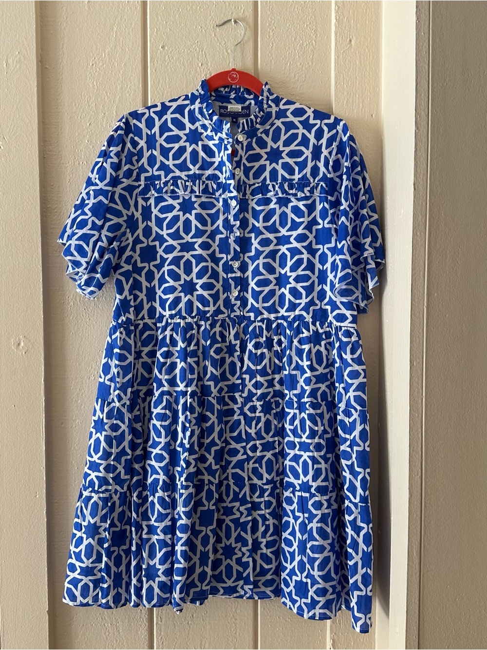 NEW RO’S GARDEN BLUE WHITE PRINT LINED DRESS GORGEOUS WOW M